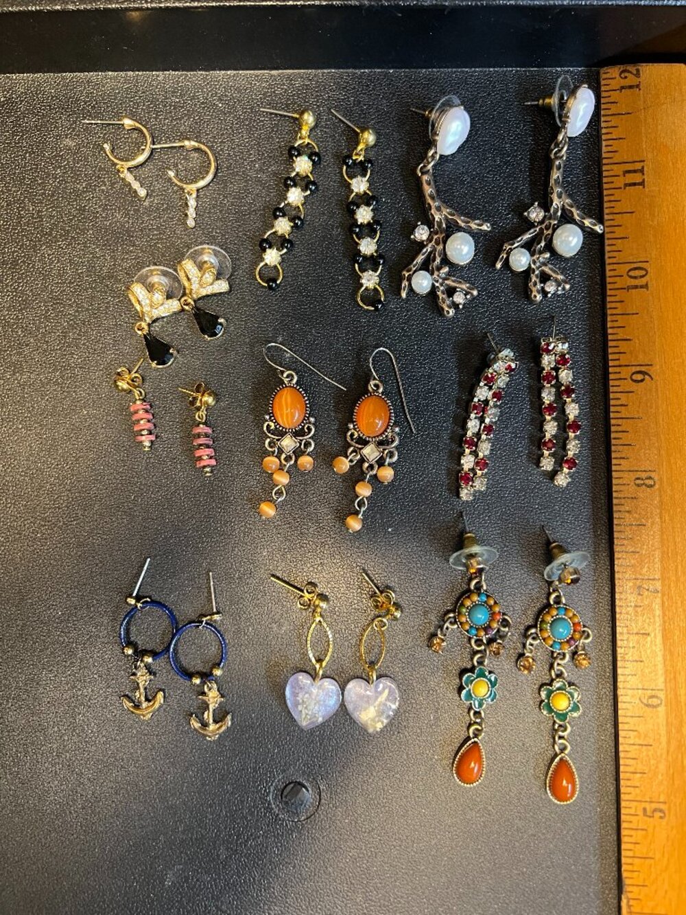 Lot of 10 Pair Goldtone Dangle Earrings, Mixed Colors and Materials
